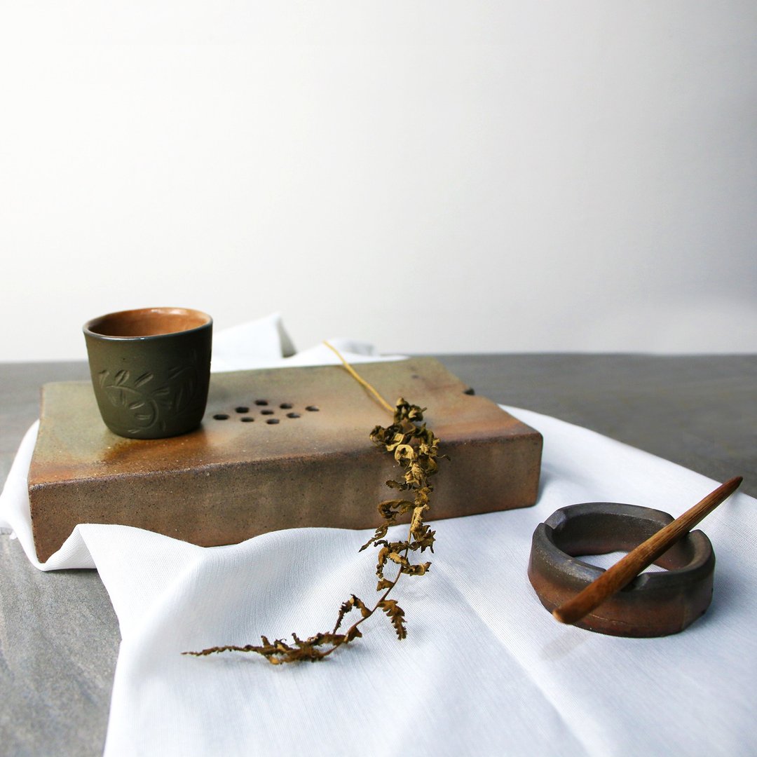 方砖壶承 有孔 新彩烧 柴烧陶艺 手作作品 茶盘 | 陈威恩作品 - 茶具/茶杯 - 陶 金色