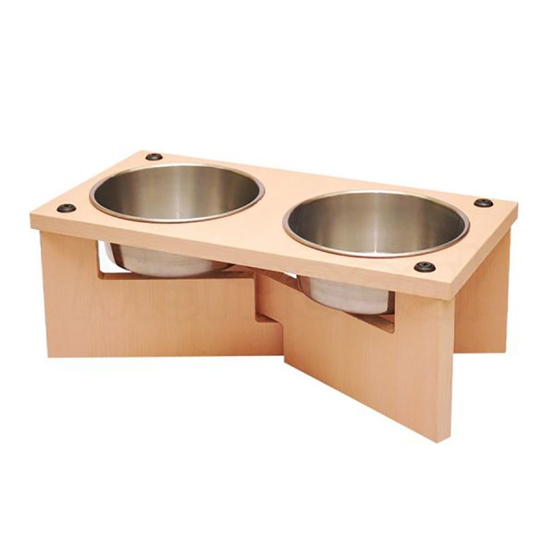 【MOMOCAT】X型狗餐桌 双口高15cm 附2号白铁碗 - 三款木色 - 碗/碗架 - 木头 