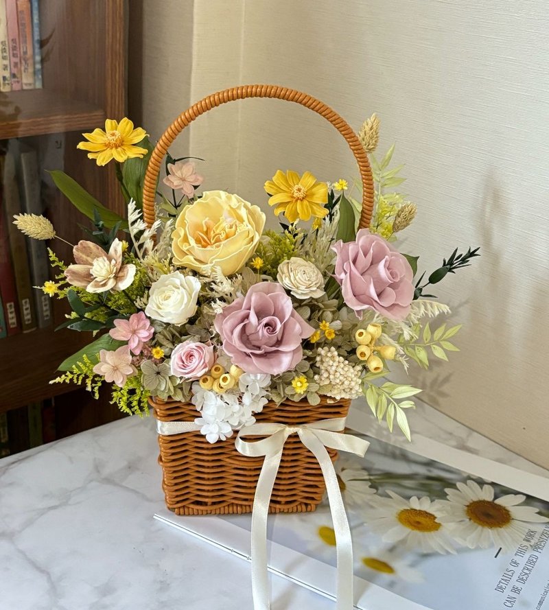 愈心花艺 | 暖春花园永生花篮 (有现货) 开幕花礼/乔迁花礼 - 干燥花/捧花 - 植物．花 
