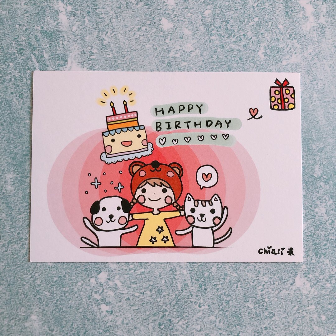 小米手绘卡片 一起过生日 生日卡 明信片 - 卡片/明信片 - 纸 白色