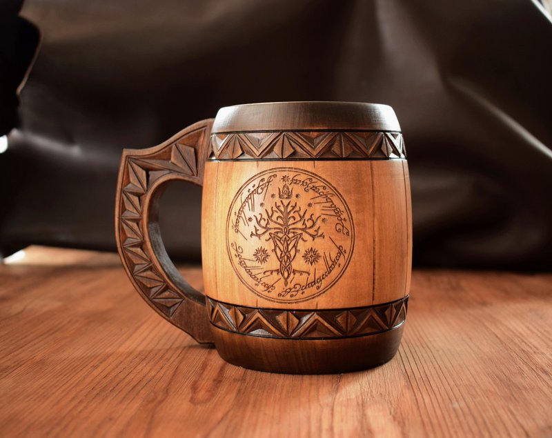 啤酒杯 男士 周年礼 父亲 兄弟 杯 个性化礼物 - 咖啡杯/马克杯 - 木头 