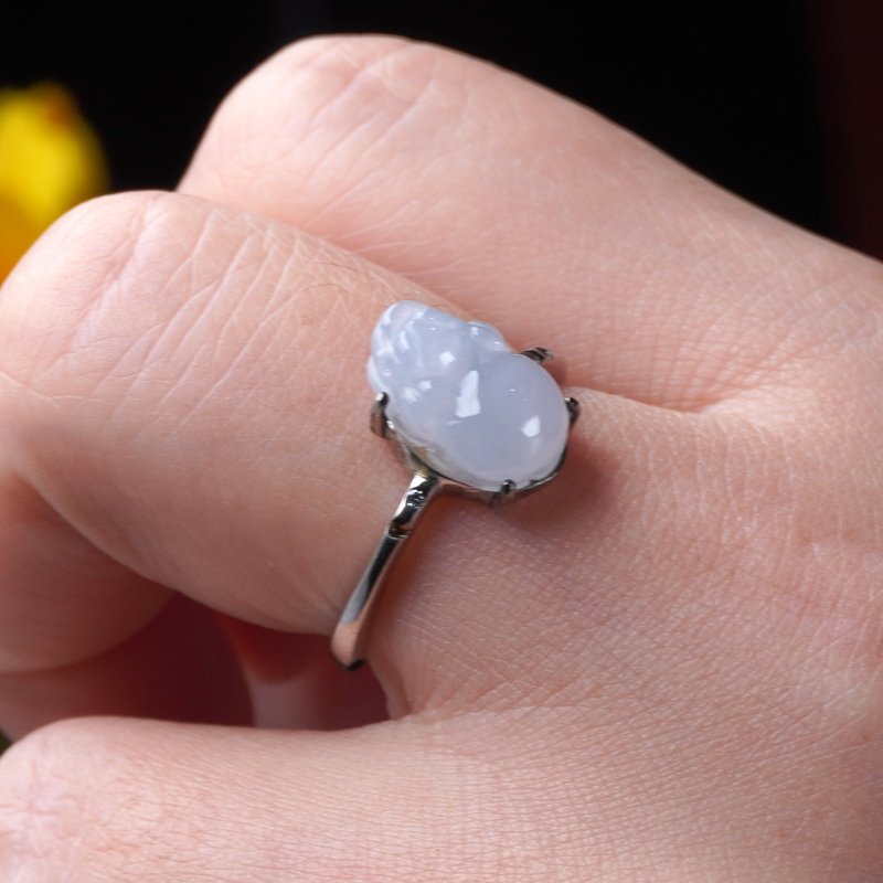 【招财神兽】冰种翡翠貔貅戒指 925纯银 |天然缅甸玉翡翠A货|送礼 - 戒指 - 玉石 透明