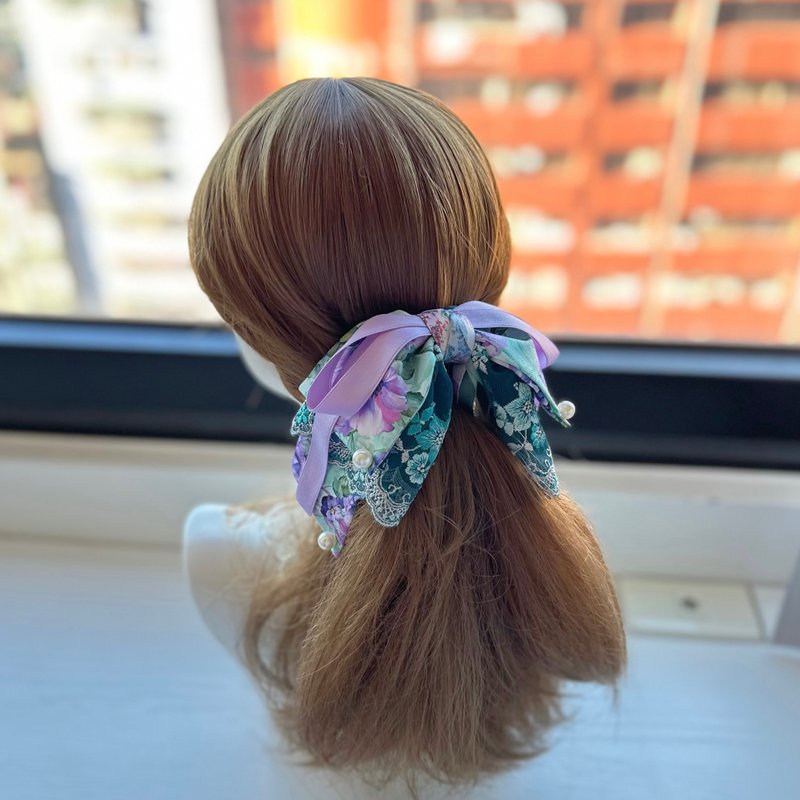 蝴蝶结鲨鱼夹抓夹相交夹发夹发饰头饰-蓝绿色+浅紫色 - 发饰 - 其他材质 绿色