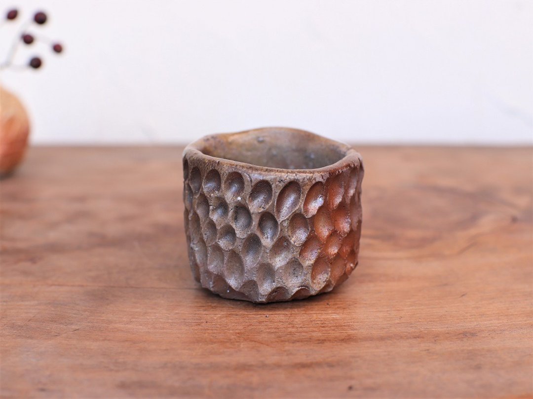 Bizen ware glass cup (hand-formed) gi-331 - 酒杯/酒器 - 陶 咖啡色