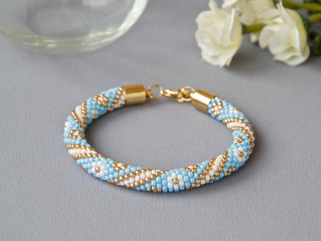 Bead crochet kit bracelet, DIY jewelry kit, Make your own, Adult craft kit, DIY - 金工/饰品 - 玻璃 蓝色