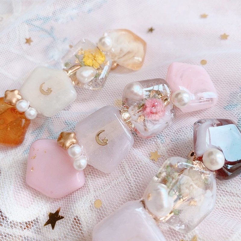 淡水珍珠星宝石 弹簧发夹 - 发饰 - 植物．花 粉红色