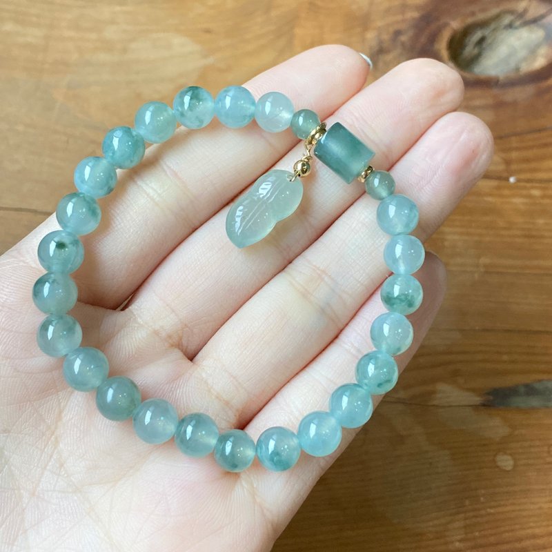 拈翠-缅甸天然A货翡翠-冰种蓝绿飘花翡翠手串 - 手链/手环 - 玉石 绿色