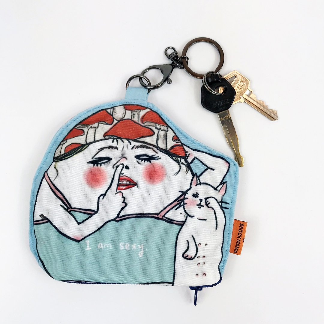 猪鼻女与猫 真皮卡套零钱包 - 证件套/卡套 - 真皮 蓝色