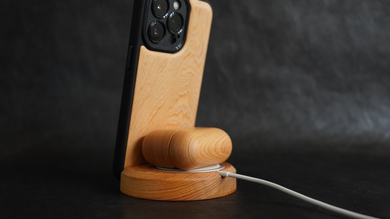 多功能手机与MagSafe充电收纳立座 - 数码小物 - 木头 咖啡色