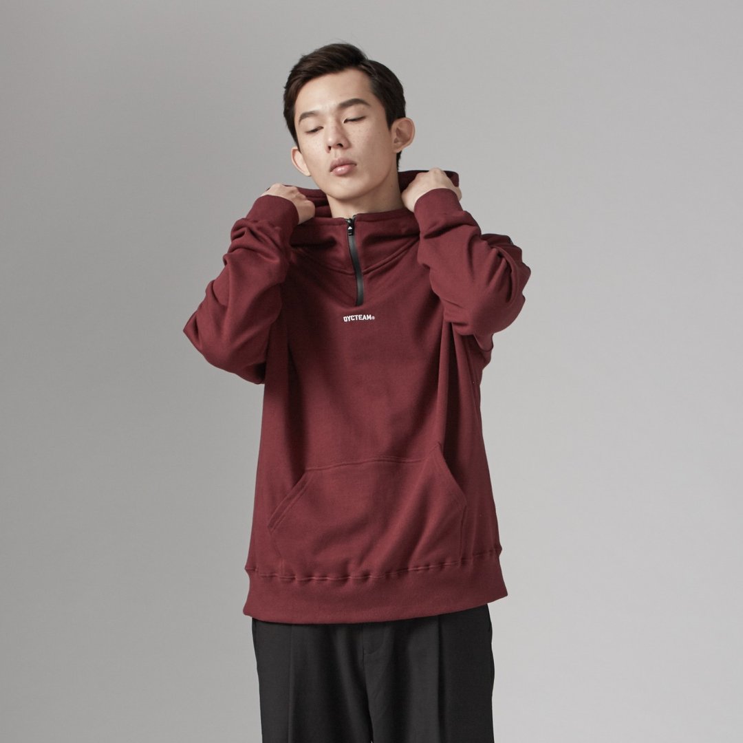 DYCTEAM - Half Zipper Hoodie - 中性连帽卫衣/T 恤 - 棉．麻 红色