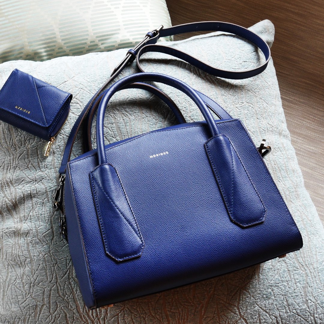Monique系列 / 真皮手提包 / Vector in Navy Blue - 手提包/手提袋 - 真皮 蓝色
