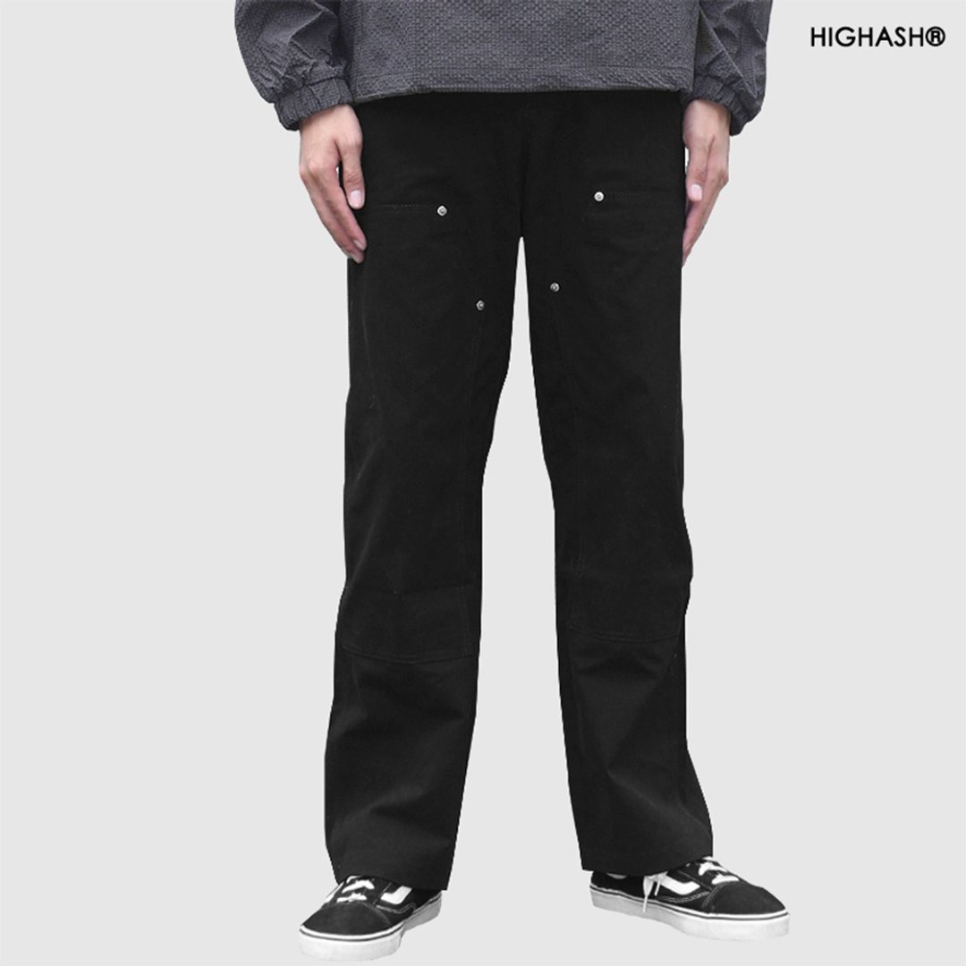 HIGHASH伐木工装耐造贴布结构纯棉直筒休闲长裤高级灰原创设计 - 男士长裤 - 棉．麻 黑色