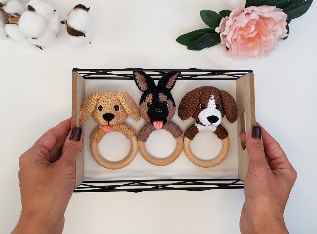 Crochet Patterns Set baby rattle dog German Shepherd, Labrador Retriever, Beagle - 手工艺教程/工具书 - 其他材质 