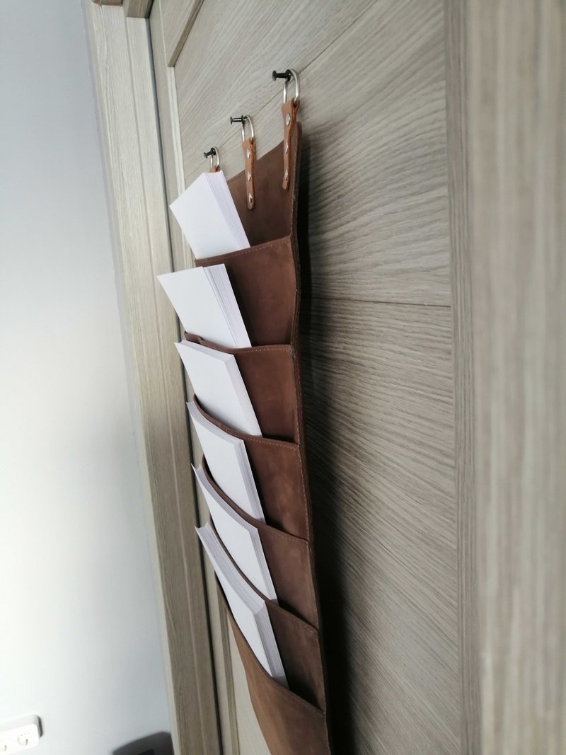 Leather wall pocket organizer, Leather wall hangings, Wall mail pocket - 收纳用品 - 真皮 多色