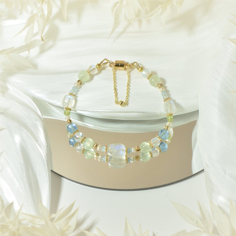 幸福在月光下萌芽 - 蓝月光 葡萄石 海蓝宝 橄榄石 天然石手链 - 手链/手环 - 水晶 多色