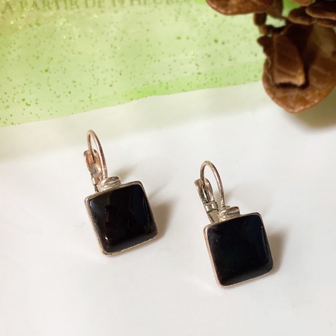 【西洋古董饰品】小个性黑 防护防掉 花纹 耳环 垂坠耳勾 耳针 - 耳环/耳夹 - 贵金属 银色