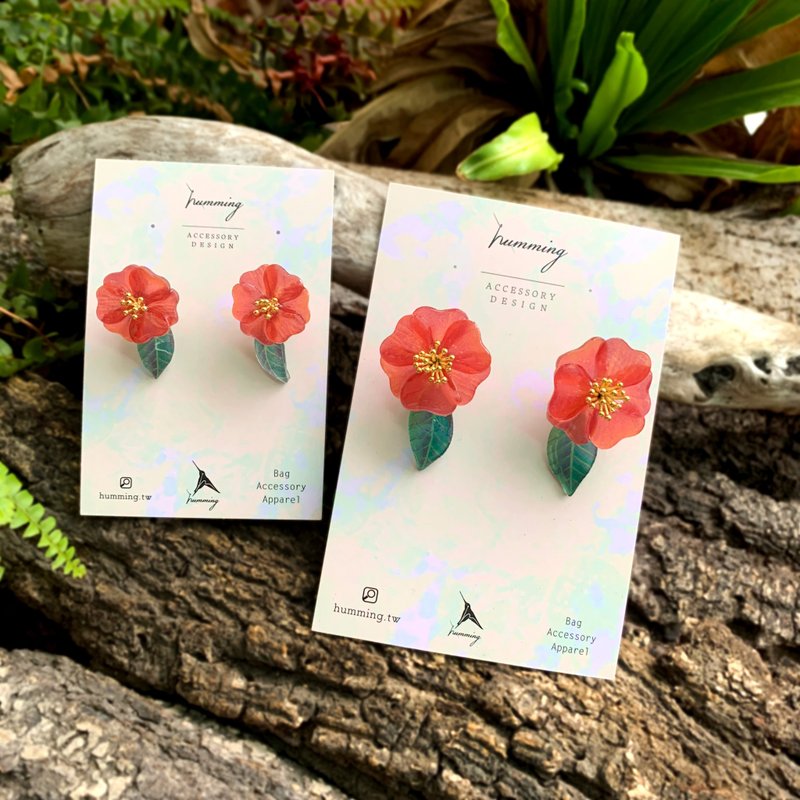 耳环 椿花 山茶花 树脂 花 银饰 耳夹 礼物 礼盒 手工 红 情人节 - 耳环/耳夹 - 绣线 多色