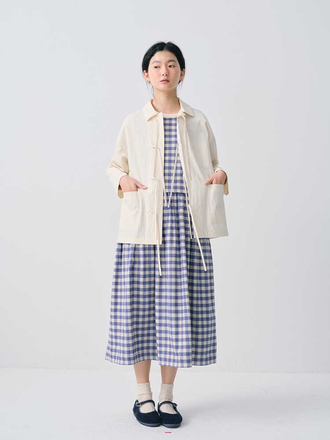 百搭宽松米白匹马棉绑带外套 - 女装西装外套/风衣 - 棉 多色