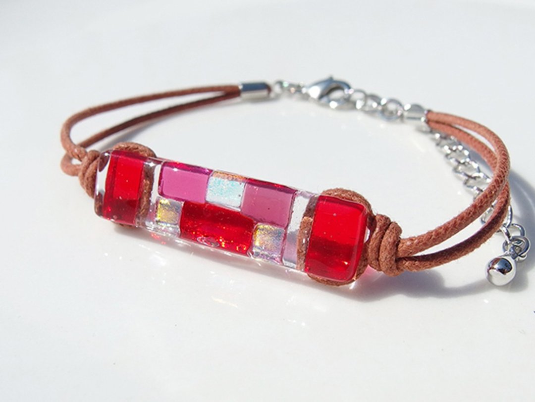 Aurora Glass (Aurora [Red]) Bracelet / Anklet [Length, metal free choice] [Made to order] - 手链/手环 - 玻璃 红色