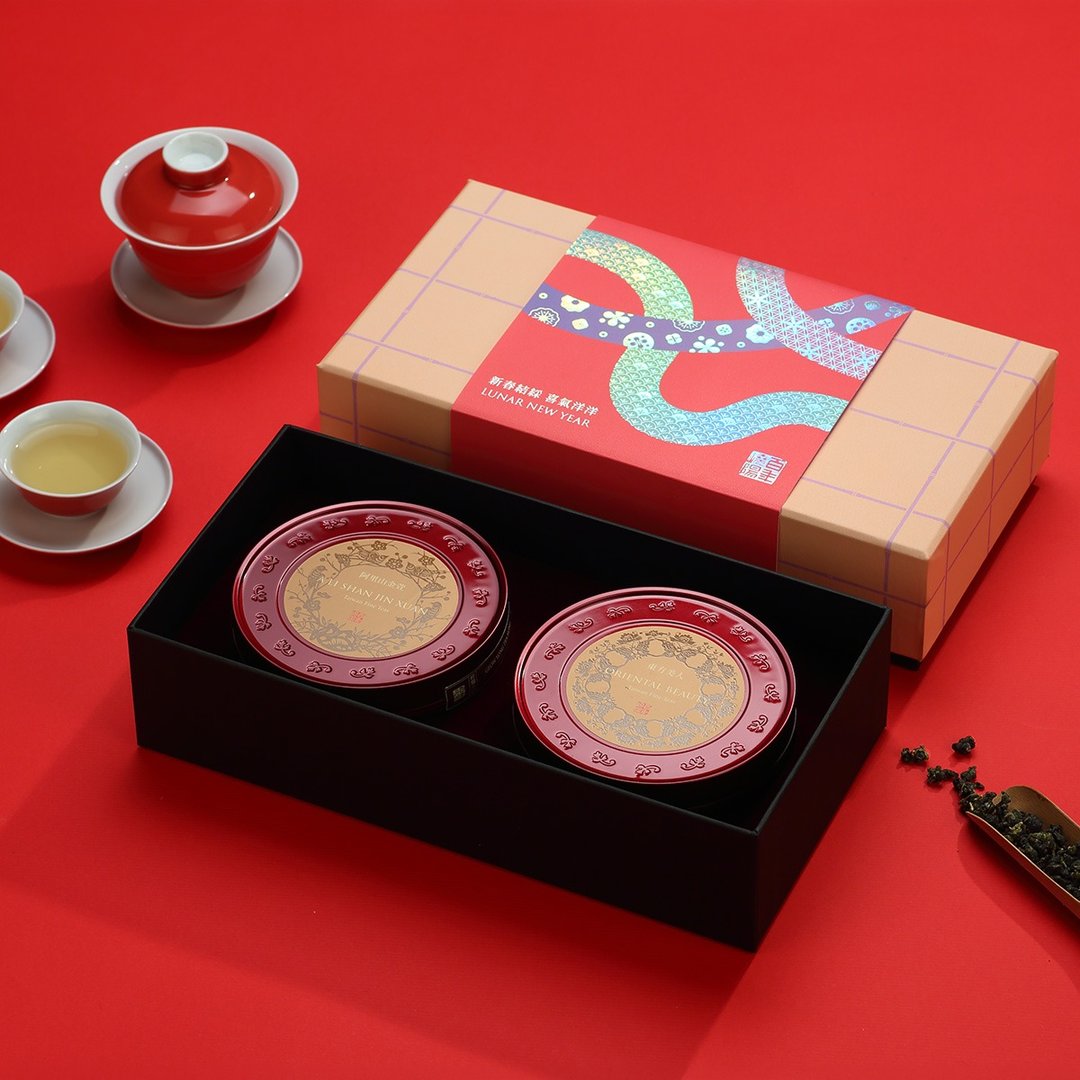 峣阳茶行 | 新春结彩 俪人礼盒 阿里山金萱75g+东方美人40g - 茶 - 新鲜食材 红色