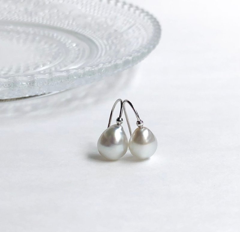 日本制浅银色调塔希提黑珍珠耳环 - 耳环/耳夹 - 贵金属 银色