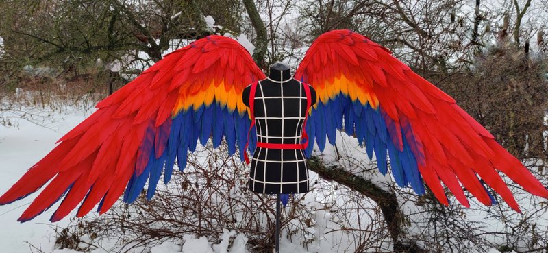 XL movable Scarlet Macaw wings for cosplay costume and photoshoots, parrot wings - 其他 - 其他人造纤维 
