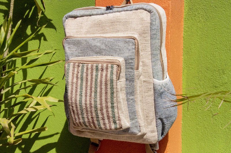 情人节礼物 限量一件 棉麻拼接设计后背包 / 肩背包 / 民族登山包 / 拼布包 / 旅行后背包 / 电脑包 / 手工包 - 蓝色沙漠世界 几何民族方形后背包 - 后背包/双肩包 - 棉．麻 多色