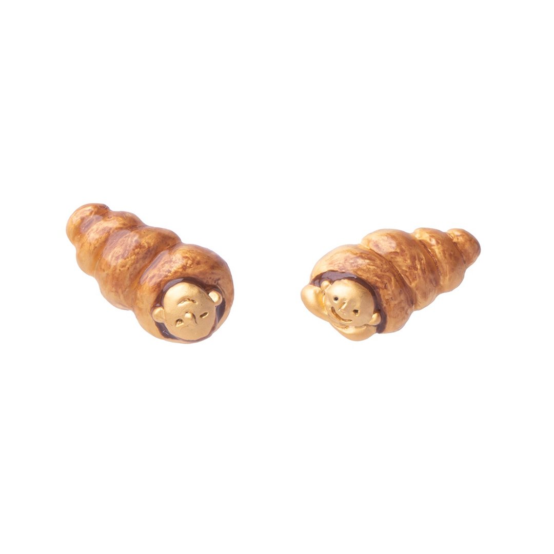 巧克力一起睡耳环 Chocholate Bread Sleeping Bag PA595 - 耳环/耳夹 - 其他金属 咖啡色