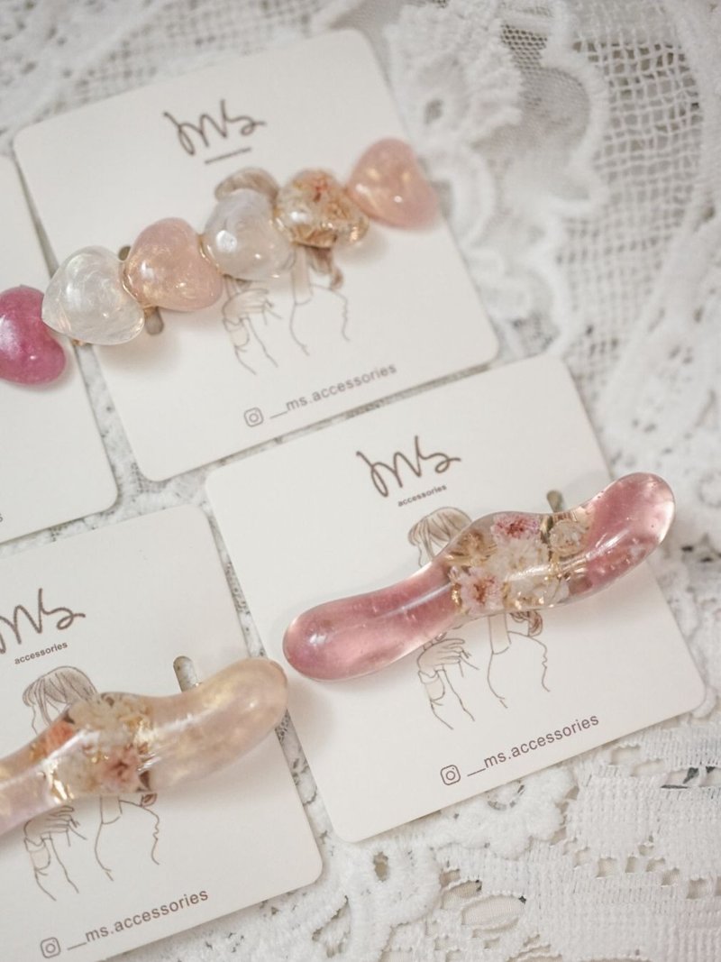 透色不规则造型干花发夹 - 发饰 - 树脂 粉红色