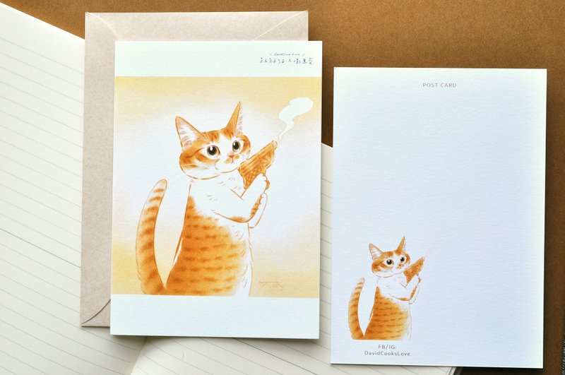 猫咪插画明信片-鸡蛋糕手枪 - 卡片/明信片 - 纸 粉红色
