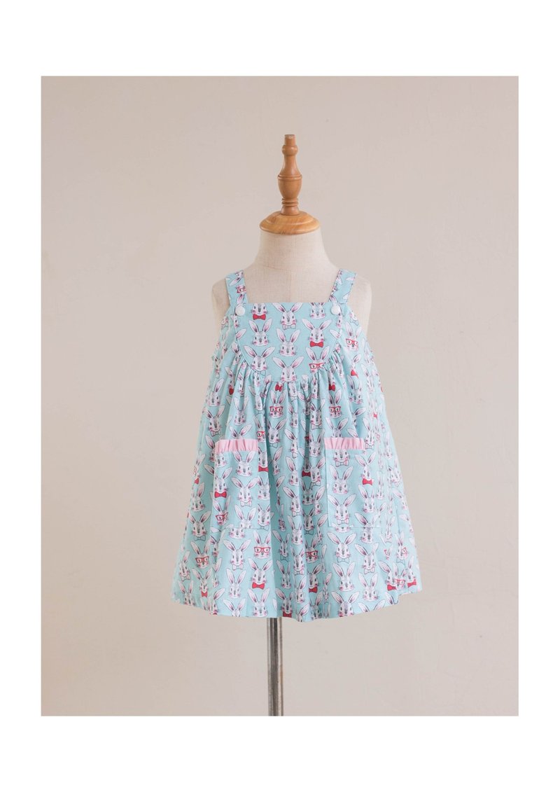 法式复刻版吊带裙 - 童装裙 - 棉．麻 蓝色