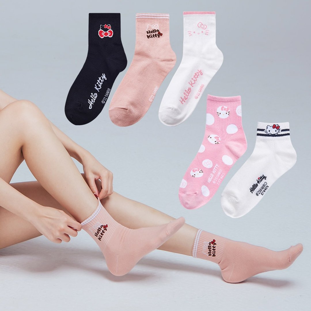 【ONEDER旺达】三丽鸥中统罗纹袜 Hello Kitty长袜 中筒袜 - 袜子 - 其他材质 