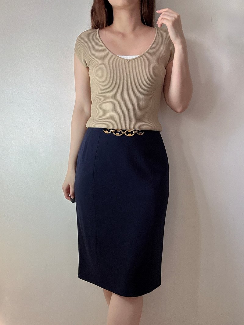 中古正品 Celine 深蓝色半裙 西裙 通勤 上班 法国制 四季可穿 - 裙子 - 羊毛 蓝色