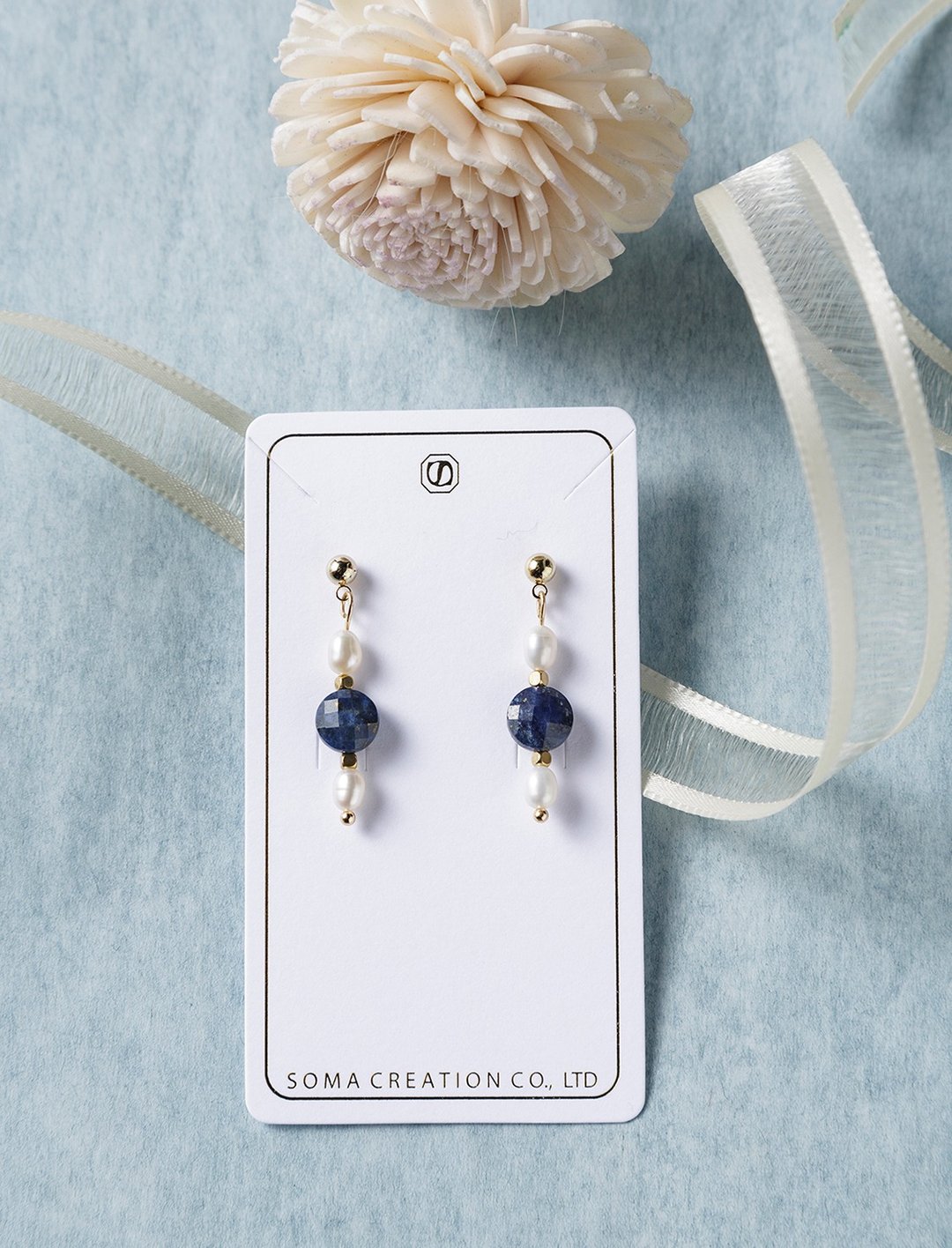海王子 Freshwater Pearl Lapis Lazuli 珍珠 青金石 耳环 - 耳环/耳夹 - 宝石 蓝色
