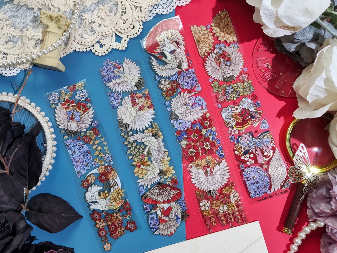 千花结 纸鹤 花朵 和纸胶带 手帐 PET 10米卷 Kuma熊口组 - 纸胶带 - 其他材质 多色