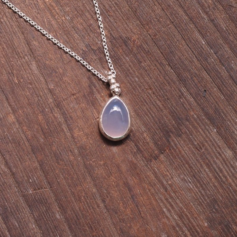 天然蓝玉髓 灰蓝色 纯银手工银链 小宝石项链 Blue Chalcedony - 项链 - 半宝石 蓝色