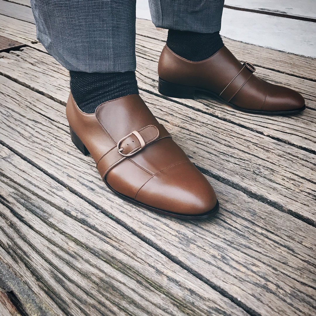 Stitching Sole_Asym_MTO - 男款皮鞋 - 真皮 咖啡色