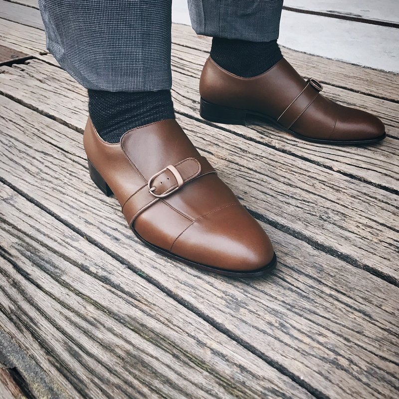 Stitching Sole_Asym_MTO - 男款皮鞋 - 真皮 咖啡色