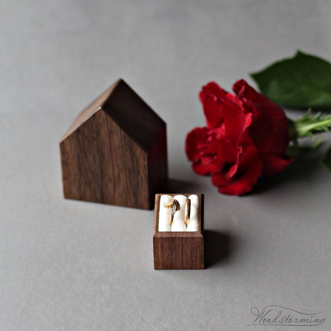 Wedding ceremony ring box, double ring box, wedding ring holder - 收纳用品 - 木头 