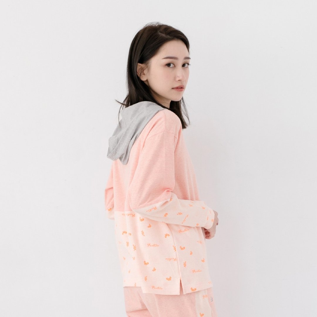 UMORFIL胶原蛋白MIT有机棉拼接居家服/居家服-拼接橘 - 居家服/睡衣 - 棉 橘色