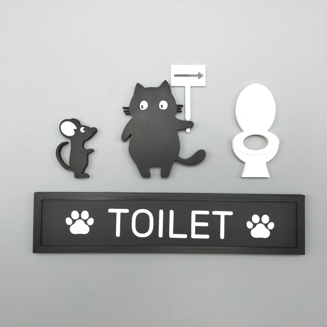 黑猫指引的厕所指示牌 - 墙贴/壁贴 - 塑料 黑色