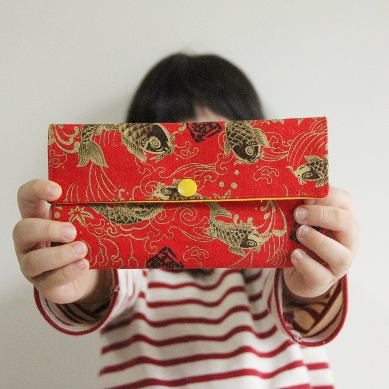 如鱼得水万事顺利红包袋 - 手做红包袋 婚礼 布红包袋 横式红包袋 可爱收纳袋 卫生棉收纳袋 - 皮夹/钱包 - 棉．麻 红色