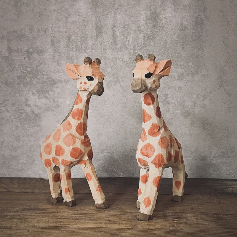 森林系列 | 天然实木手工雕刻长颈鹿可站立摆饰风水小物 开运招财 - 摆饰 - 木头 