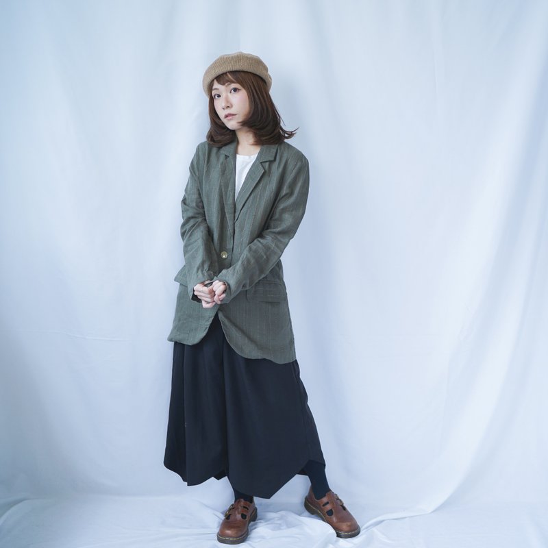 II 古着 II 日系 I 直条纹古着西装外套  II - 女装休闲/机能外套 - 棉．麻 绿色