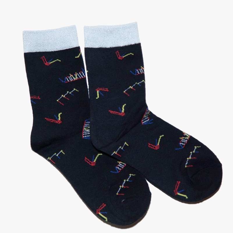 Lame lame socks socks with pattern of park playset ladies / men - 袜子 - 棉．麻 黑色