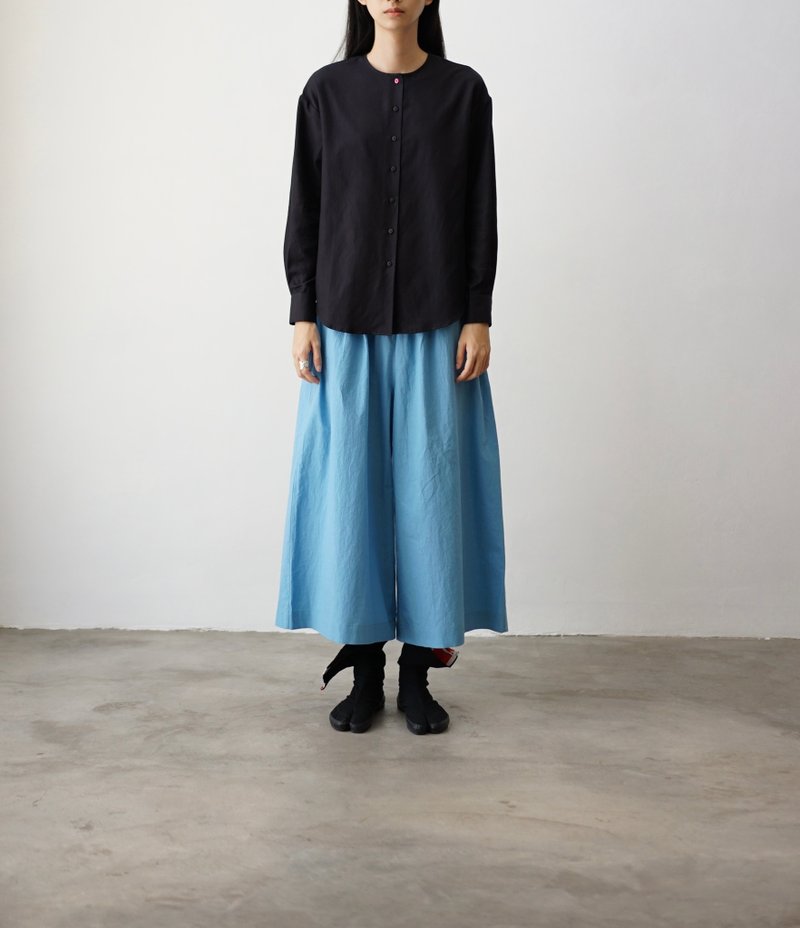 Brownish Blue Pants - 女装长裤 - 棉．麻 蓝色