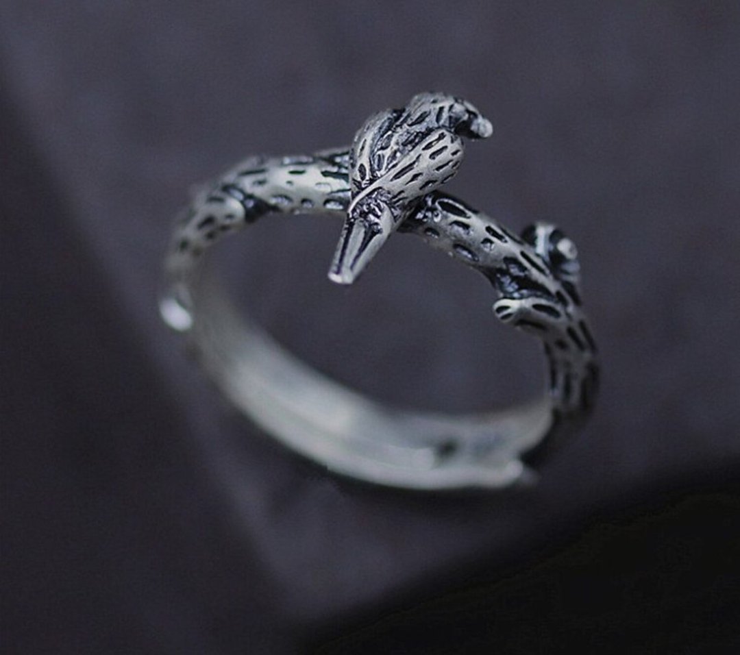 Real S 990 Silver Women Fine Jewelry Vintage Thai Silver Ring Handmade Bird Ring - 戒指 - 纯银 银色