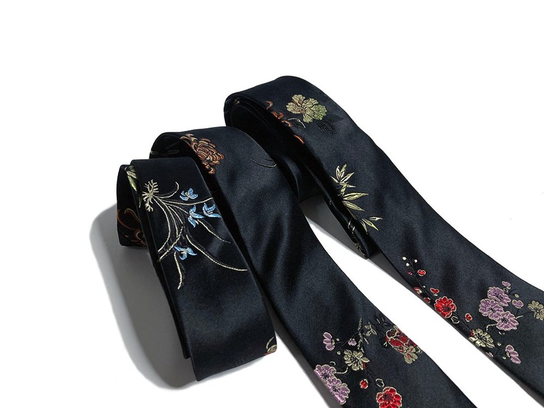 午夜 花的连动 领带 Neckties - 领结/领巾 - 其他人造纤维 黑色