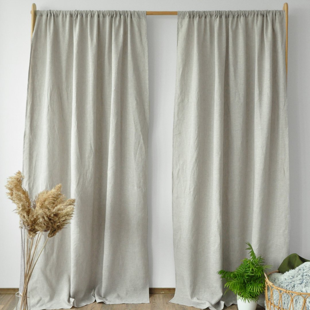 Undyed regular and blackout linen curtains / Custom curtains / 2 panels - 门帘/门牌 - 亚麻 卡其色