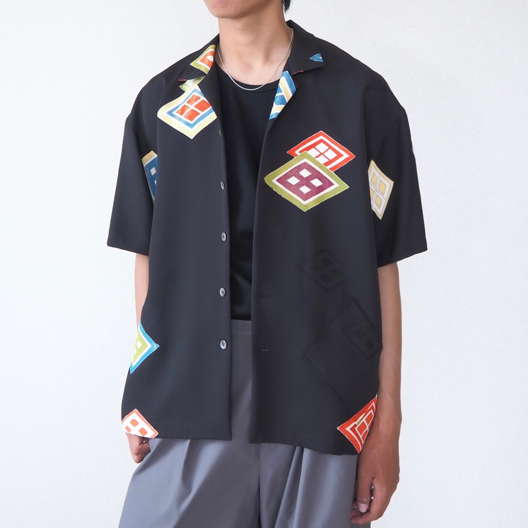 【日本制造】UMUI BLACK LABEL、黑色和服男式衬衫、开领衬衫 - 男装衬衫 - 丝．绢 黑色